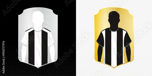 Football Player Card Template with Black and White Striped Jersey, Silver and Gold Versions
