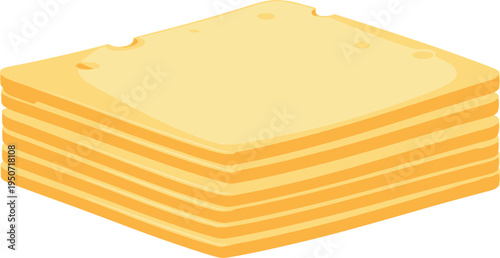 Stack of processed cheese slices rests isolated on a plain white surface.
