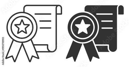 Certificate award icon with ribbon and star symbol on transparent background
