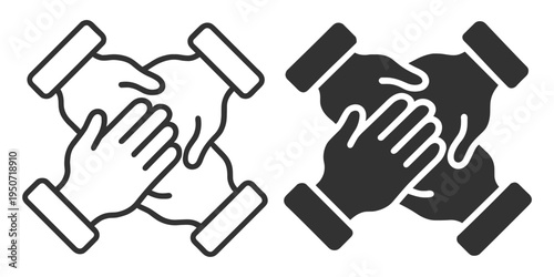 Hands teamwork icon, cooperation and support symbol in flat pictogram style on transparent background