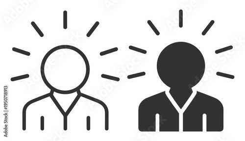 Outline and solid person user icon set on transparent background