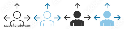 User person icon with arrows for direction and navigation on transparent background