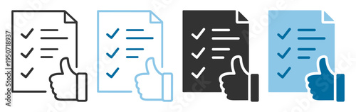 Checklist approval icon with thumb up symbol on transparent background