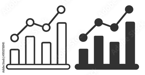 Bar chart and line graph icon set on transparent background