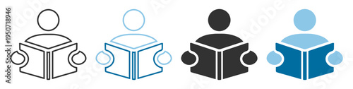 Reader education icon with book and person symbol on transparent background