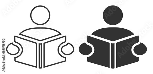Reader icon, person reading a book symbol, education and learning concept icon on transparent background