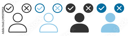 Person decision icon with choice check and cross marks on transparent background