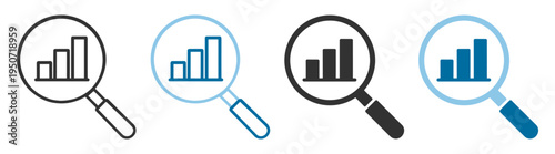 Magnifying glass graph icon search and analysis concept on transparent background