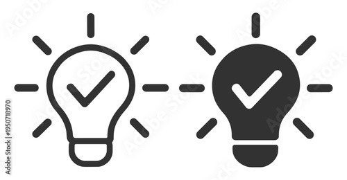Lightbulb concept icon with check mark symbolizing idea approval on transparent background