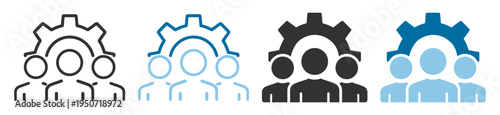 Team group icon with gear symbol for business and management on transparent background