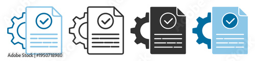 Document file settings icon with check mark and gear on transparent background