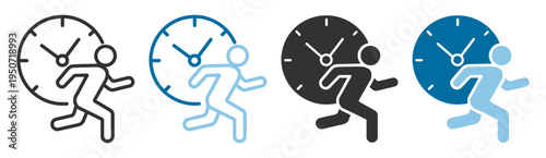 Running person and clock icon representing deadline, speed, and urgency on transparent background
