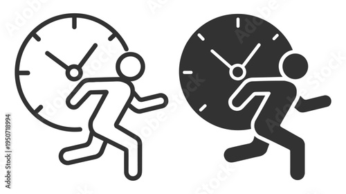 Running person and clock icon symbol of urgency and deadline on transparent background