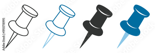 Push pin icon in different styles including line, solid, and filled versions on transparent background