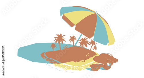 Vector tropical island icon with umbrella