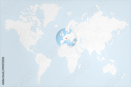 Switzerland Map with Flag in Magnifying Glass on World Map Background