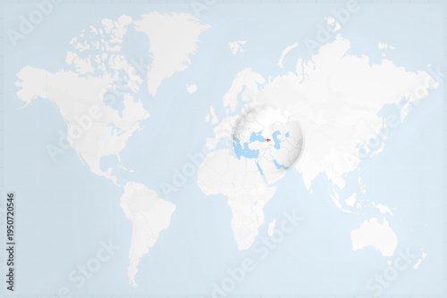 Georgia Map with Flag in Magnifying Glass on World Map Background