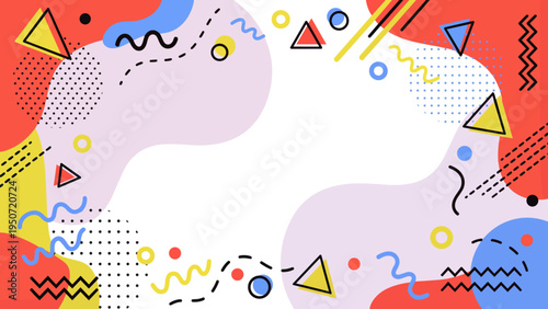 Colorful Memphis style geometric frame with copy space