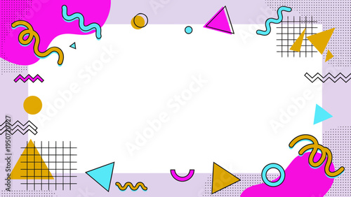 Colorful Memphis style geometric frame with copy space