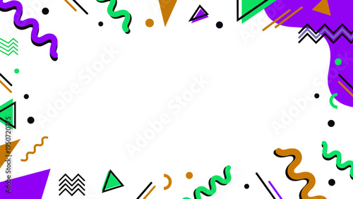 Colorful Memphis style geometric frame with copy space