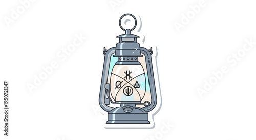 Vintage kerosene lantern with glass globe and metal frame, isolated on white background, illustration