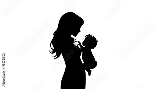 silhouette Mother holds baby close loving portrait tender moment black vector illustration parenthood family bonding love care nurturing motherly affection infant parent vector art simple