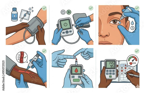Cardiology and heart health care set. Blood pressure monitor for hypertension and cardiac pacemaker installation procedure.