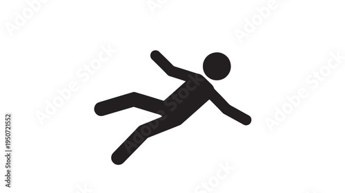 Stick Figure Falling Down Icon – Accident, Injury Risk, Safety Warning Symbol Silhouette