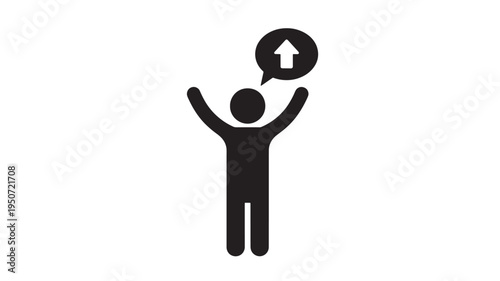 Success Celebration Stick Figure Icon with Upward Arrow – Business Growth Achievement Symbol