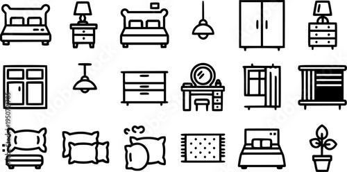 Dining Room Design Bold Line Icons-Dining Table Rectangular Dining Chair Pendant Light Cluster Sideboard Display Cabinet Wine Rack Bar Cart Centerpiece-15 Dining Room Icon Set Vector - Interior Design