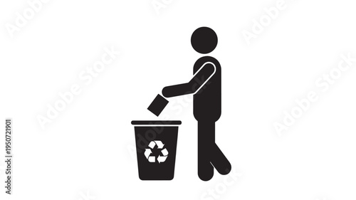 Recycling Paper Silhouette Person Throwing Paper into Recycling Bin Eco Sustainability Concept