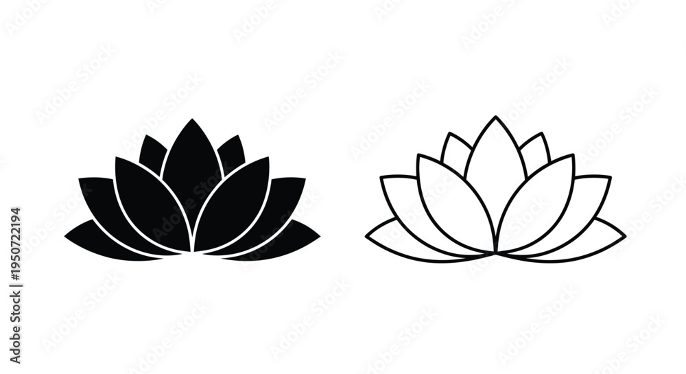 Obraz premium Two lotus flower designs one solid and one outlined silhouette