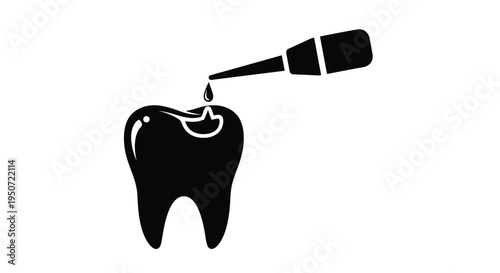 Dental filling procedure depicted with a black silhouette
