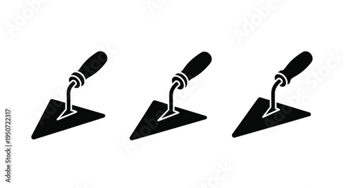 Three black trowels arranged in a row simple graphic silhouette