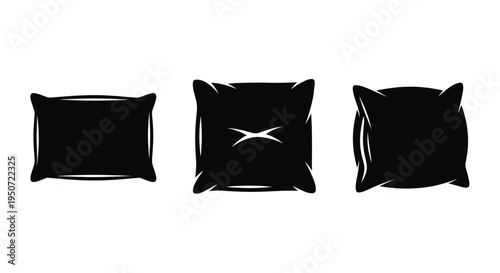 Three black pillows arranged on a white background a stark silhouette