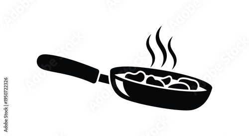 Black frying pan with food inside a minimalist silhouette
