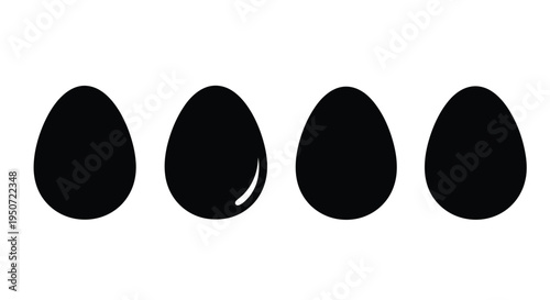 Four black egg shapes in a row simple graphic silhouette