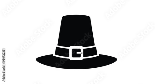 A black pilgrim hat depicted in a striking dark silhouette