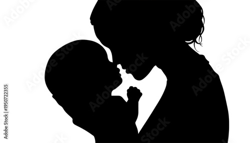 silhouette Mother holding and kissing her baby in a loving embrace