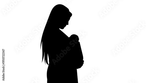 silhouette Mother holding newborn baby close loving embrace black vector illustration isolated on white background