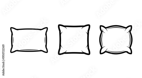 Three decorative pillows in a simple black outline silhouette