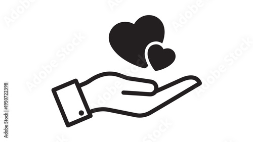 Hand Holding Hearts Icon for Love, Charity, Care, Donation and Compassion Support Concept
