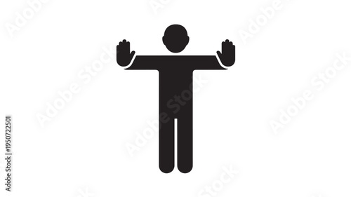 Surrender Gesture Icon Stick Figure With Raised Hands Symbolizing Peace Submission Or Compliance