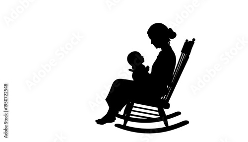 silhouette Mother cradling baby in rocking chair vector art for parenting family and love concepts
