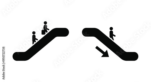 People ascending and descending escalators in a minimalist silhouette