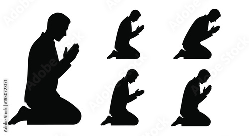 Praying men in different poses a striking black silhouette
