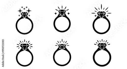 Six black ring designs with sparkling diamonds a striking silhouette