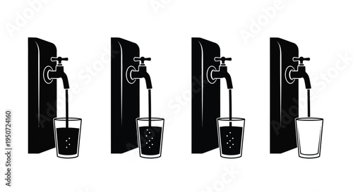 Four beer taps dispensing into glasses a striking black silhouette