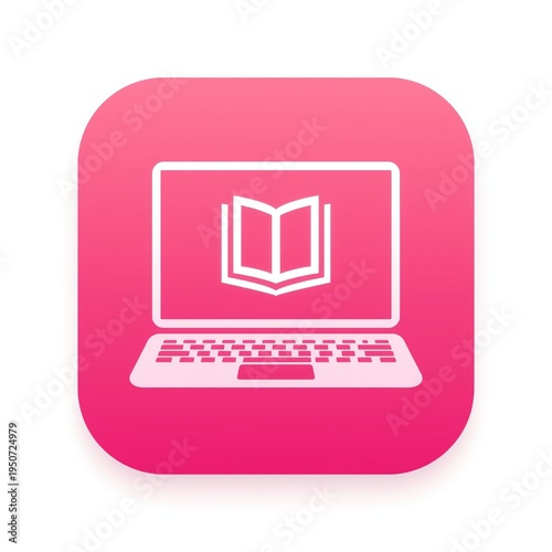 White Open Book Icon on Laptop Screen with Pink Gradient Background