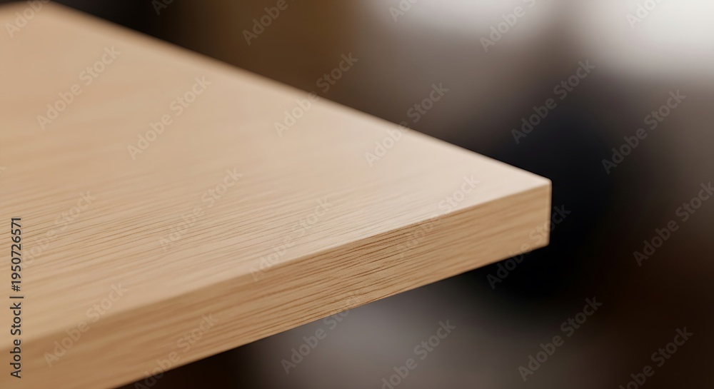 Fototapeta premium Close-up view of modern wooden table with blurred background